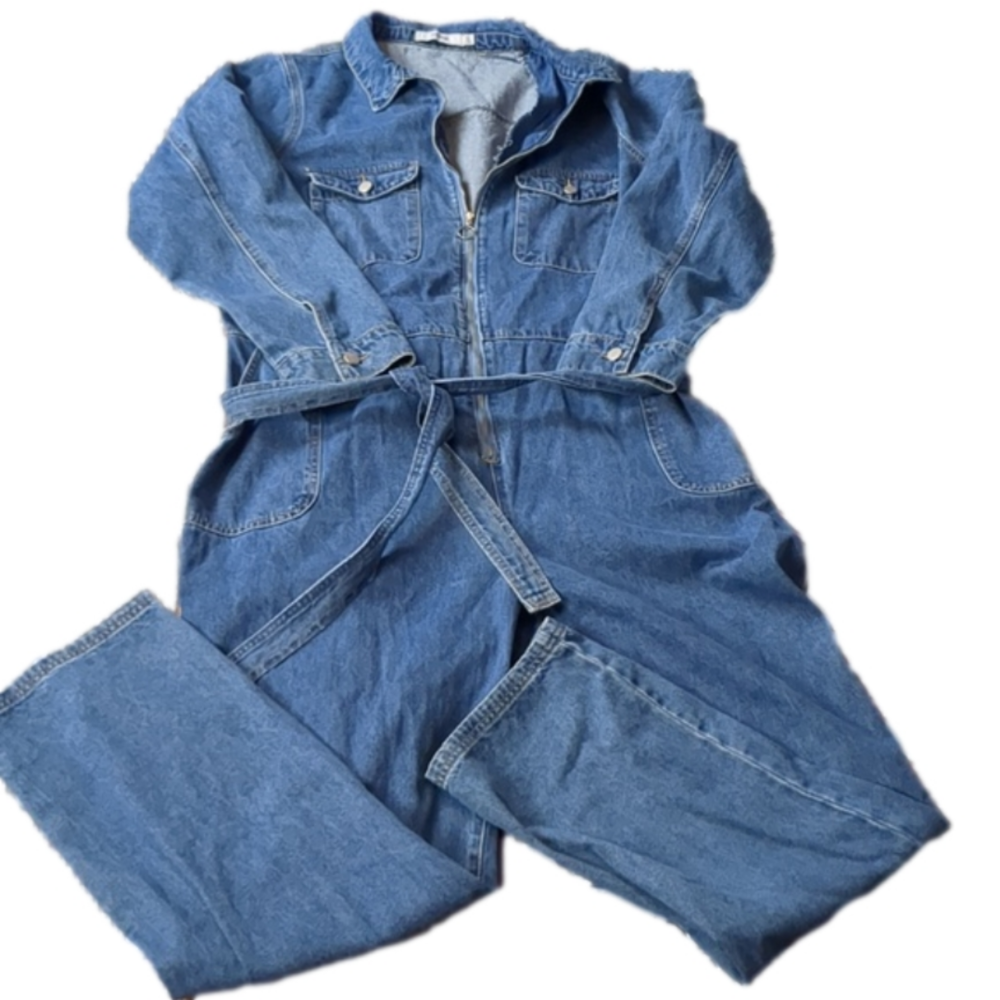 JustFab denim long sleeve coverall jumpsuit size 2X - Picture 1 of 6